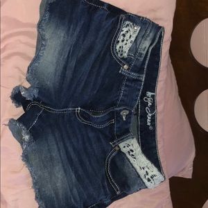 Denim and lace shorts